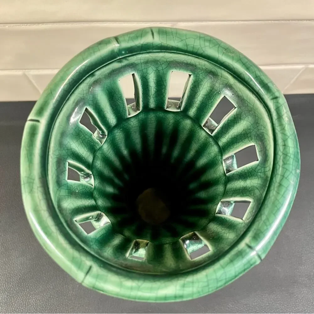 Ceramic Crackle Glaze Green Bamboo Majolica Vase